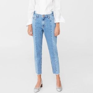 NWT Contrasting Asymmetrical Jeans with Sliming Effect